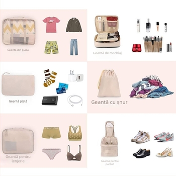 Set de 8 pungi de călătorie pentru organizarea lenjeriei – organizatoare de bagaj, pentru drumuri