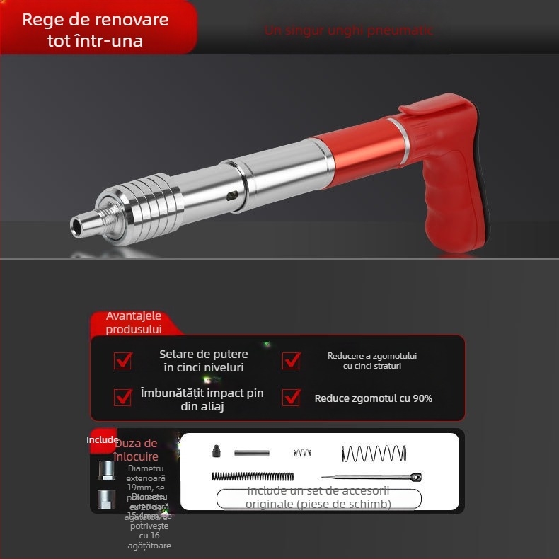 Pistol cuie pentru cadre din lemn; corp din oțel; funcționare cu zgomot redus