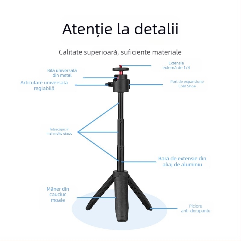 Compatibil Action4/5 Pro – suport pentru selfie stick manual, trepied pentru cameră de acțiune, extensie Pocket 3, sarcină 1 kg, 3 secțiuni