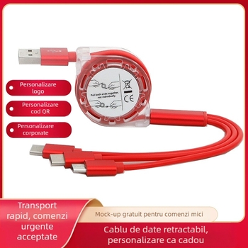 Cablu de încărcare auto 3 în 1 cu interfețe USB-C, Lightning, Micro USB și Mini USB, 12W ieșire, Carcasă transparentă din TPE