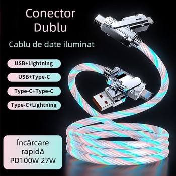 Cabl de date cu design cer înstelat, încărcare rapidă 100W, ramificație duală (două la două), Mini USB, Lightning, Type-C