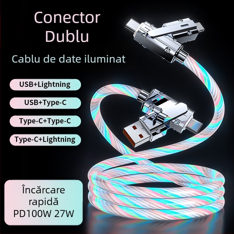 Cabl de date cu design cer înstelat, încărcare rapidă 100W, ramificație duală (două la două), Mini USB, Lightning, Type-C