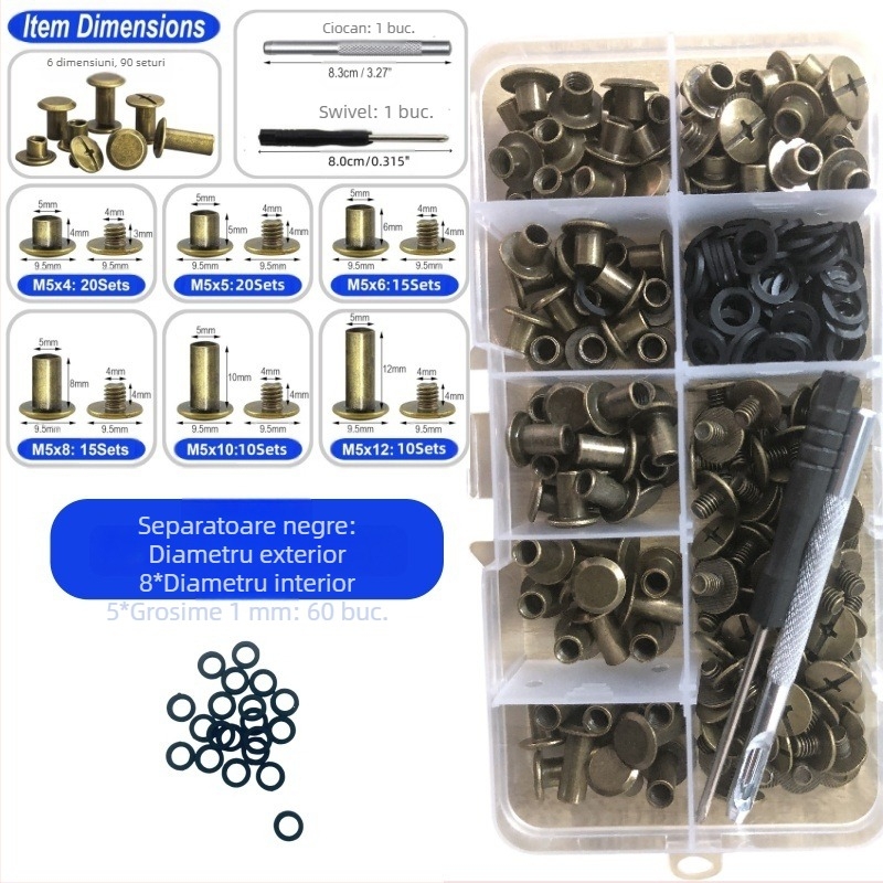 Rivete pentru albume foto Ruicheng - rivete DIY cu șurub, seturi 110/90, pentru genți, haine, pantofi și accesorii