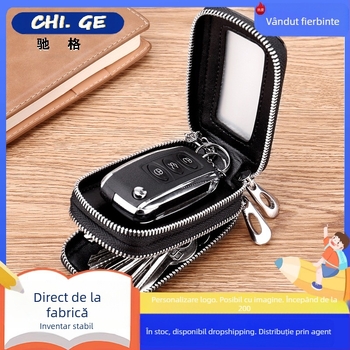 Geantă pentru chei unisex din PU, cu fermoar dublu, design pentru talie, stil urban minimalist, iarnă 2023