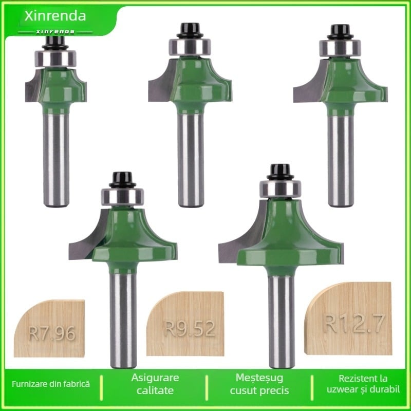 Set de freze pentru colțuri rotunde (8 mânere, 6 piese) pentru șlefuirea colțurilor și margini curbate | cap din aliaj | brand Xin Edge Da | categorie: freză pentru față | compatibil cu mașini de gravat | domeniu de prelucrare: lemn / MDF / plăci laminate