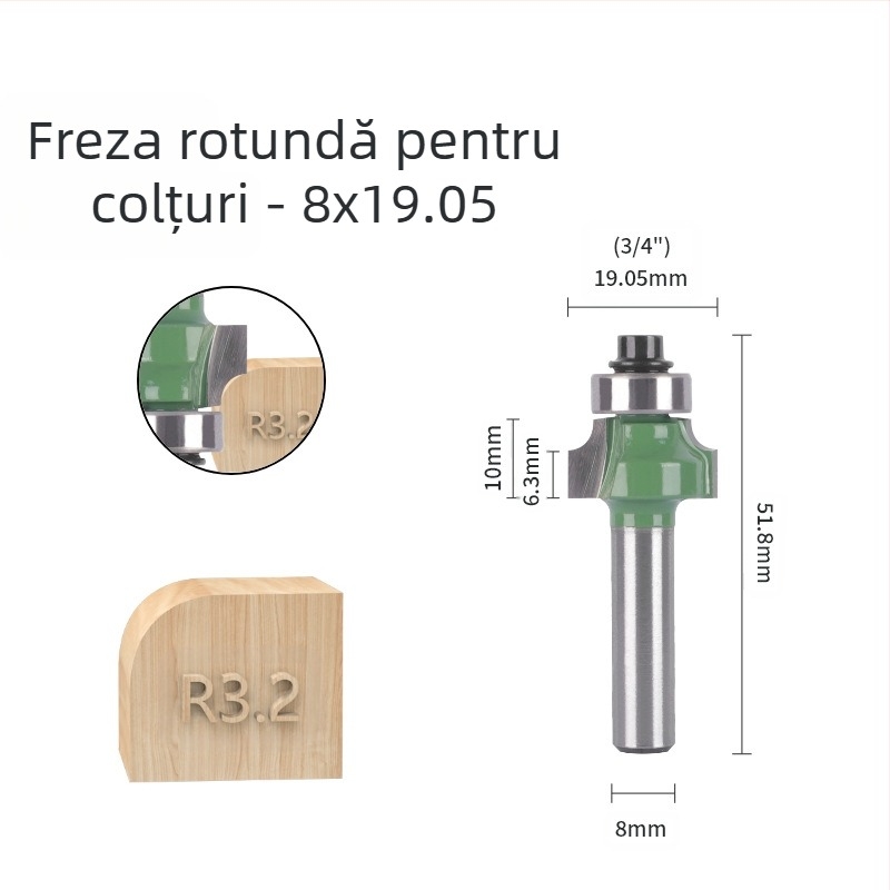 Set de freze pentru colțuri rotunde (8 mânere, 6 piese) pentru șlefuirea colțurilor și margini curbate | cap din aliaj | brand Xin Edge Da | categorie: freză pentru față | compatibil cu mașini de gravat | domeniu de prelucrare: lemn / MDF / plăci laminate