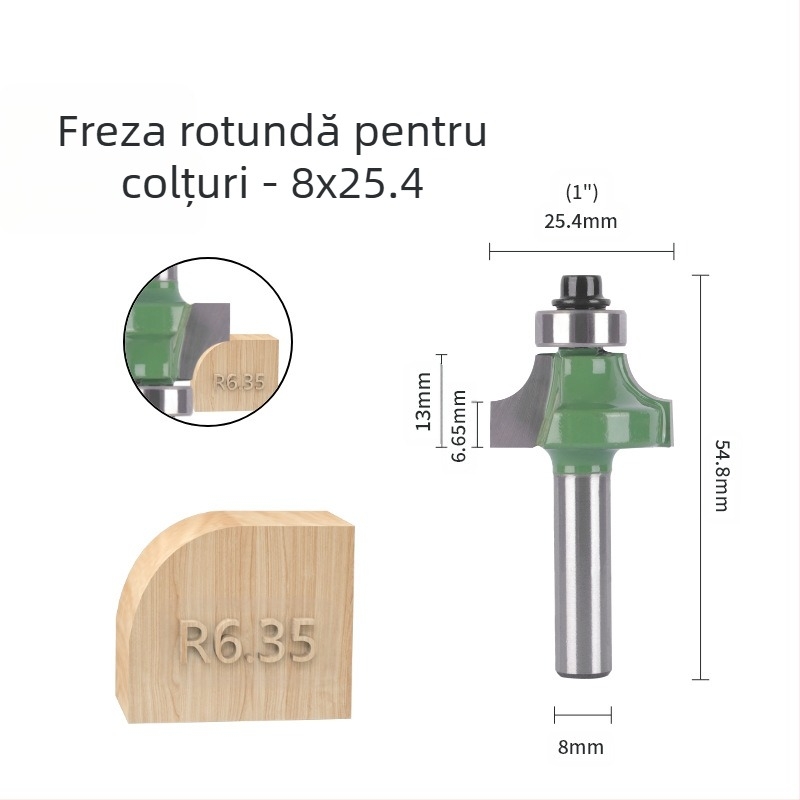 Set de freze pentru colțuri rotunde (8 mânere, 6 piese) pentru șlefuirea colțurilor și margini curbate | cap din aliaj | brand Xin Edge Da | categorie: freză pentru față | compatibil cu mașini de gravat | domeniu de prelucrare: lemn / MDF / plăci laminate