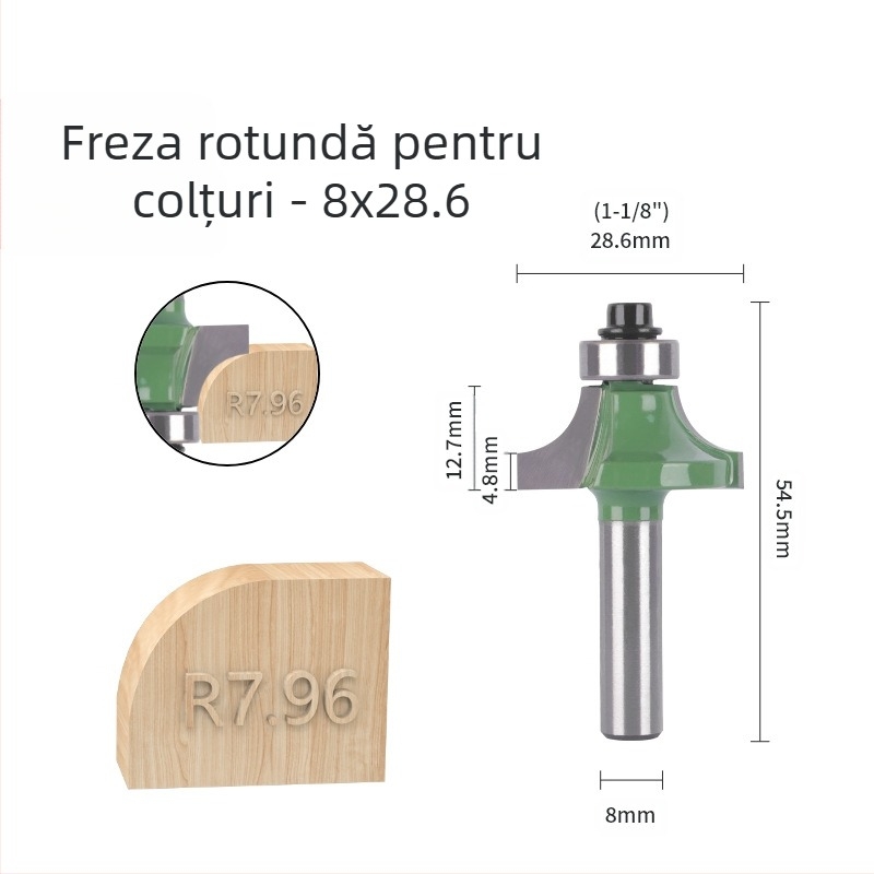 Set de freze pentru colțuri rotunde (8 mânere, 6 piese) pentru șlefuirea colțurilor și margini curbate | cap din aliaj | brand Xin Edge Da | categorie: freză pentru față | compatibil cu mașini de gravat | domeniu de prelucrare: lemn / MDF / plăci laminate