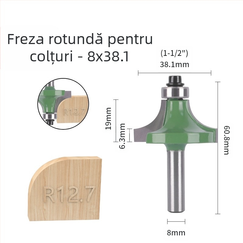 Set de freze pentru colțuri rotunde (8 mânere, 6 piese) pentru șlefuirea colțurilor și margini curbate | cap din aliaj | brand Xin Edge Da | categorie: freză pentru față | compatibil cu mașini de gravat | domeniu de prelucrare: lemn / MDF / plăci laminate
