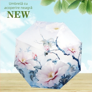 Umbrelă cu imprimare digitală, protecție UV UPF >40, ramă din fier cu 8 spițe, țesătură 190T, deschidere/închidere manuală, mâner din plastic