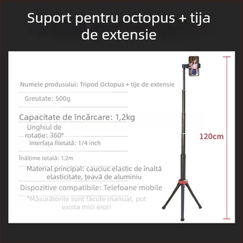 Suport de filmare de sus cu trepied caracatiță pentru telefon/DSLR — portabil, extensibil pentru selfie, silicon, design IP