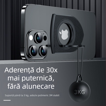 Suport magnetic pentru deget, cu textură de piele, dublu‑fațial, bază rotativă din fibră de carbon, pentru vizionare și streaming live pe telefoane de birou