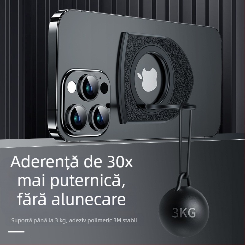 Suport magnetic pentru deget, cu textură de piele, dublu‑fațial, bază rotativă din fibră de carbon, pentru vizionare și streaming live pe telefoane de birou