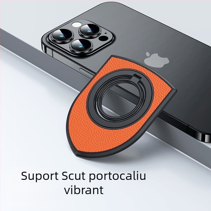 Suport magnetic pentru deget, cu textură de piele, dublu‑fațial, bază rotativă din fibră de carbon, pentru vizionare și streaming live pe telefoane de birou