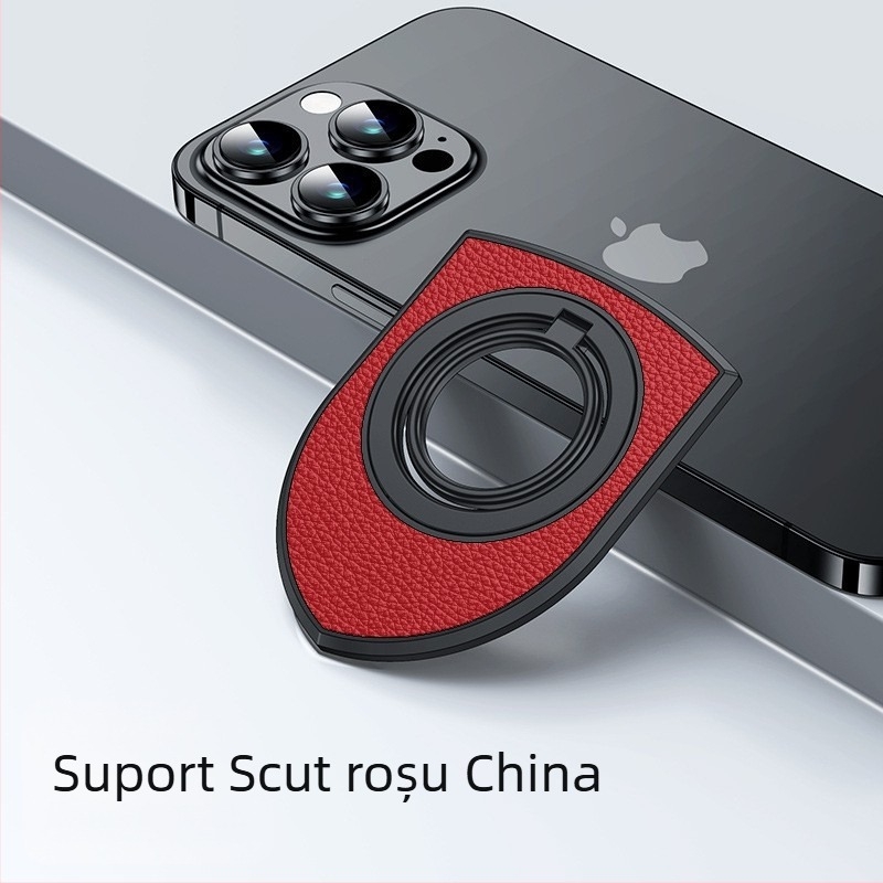 Suport magnetic pentru deget, cu textură de piele, dublu‑fațial, bază rotativă din fibră de carbon, pentru vizionare și streaming live pe telefoane de birou