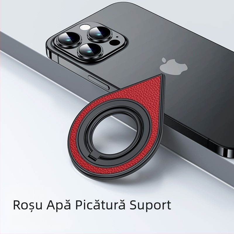 Suport magnetic pentru deget, cu textură de piele, dublu‑fațial, bază rotativă din fibră de carbon, pentru vizionare și streaming live pe telefoane de birou