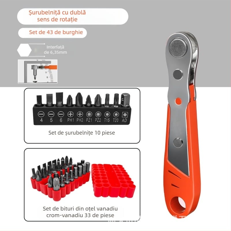 Set de șurubelnițe Eagle Shield cu mecanism reversibil și vârfuri la unghi drept — oțel carbon, 0,6 kg, Set: Da, Magnetic: Nu, Izolație: Nu