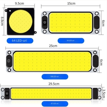 Lumină de citire pentru interior cu LED COB pentru cabina vehiculului — 12-85V, modul COB din aluminiu, 54/64/87/108 LED-uri, potrivită pentru camioane, mașini, semiremorci, vanuri, autobuze