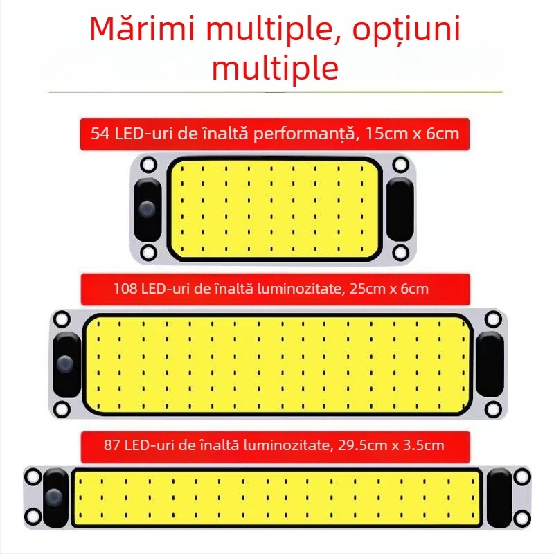 Lumină de citire pentru interior cu LED COB pentru cabina vehiculului — 12-85V, modul COB din aluminiu, 54/64/87/108 LED-uri, potrivită pentru camioane, mașini, semiremorci, vanuri, autobuze