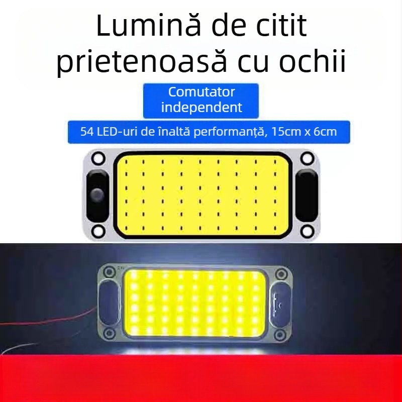 Lumină de citire pentru interior cu LED COB pentru cabina vehiculului — 12-85V, modul COB din aluminiu, 54/64/87/108 LED-uri, potrivită pentru camioane, mașini, semiremorci, vanuri, autobuze