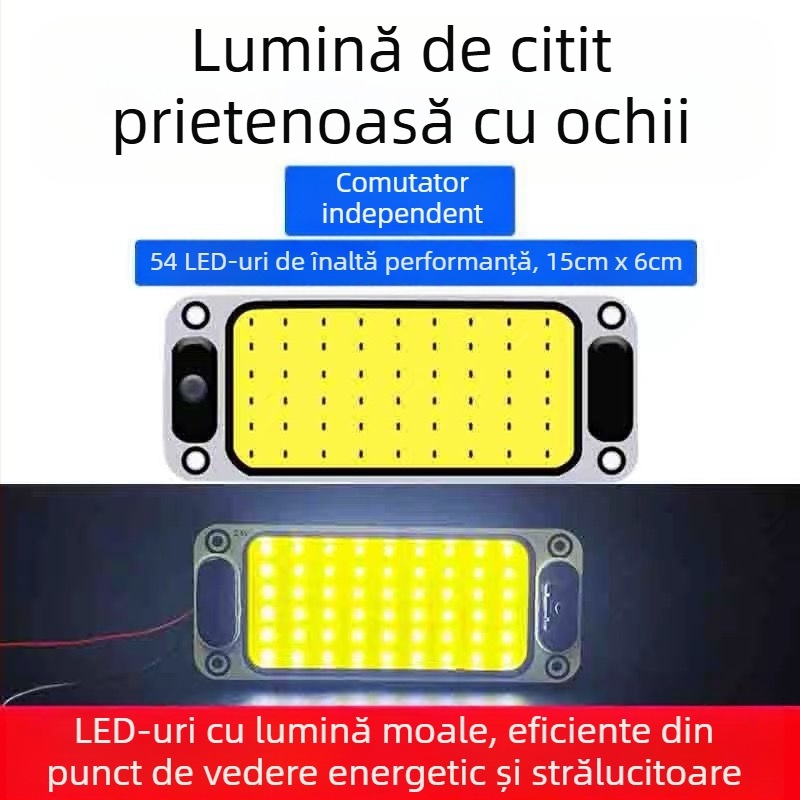 Lumină de citire pentru interior cu LED COB pentru cabina vehiculului — 12-85V, modul COB din aluminiu, 54/64/87/108 LED-uri, potrivită pentru camioane, mașini, semiremorci, vanuri, autobuze