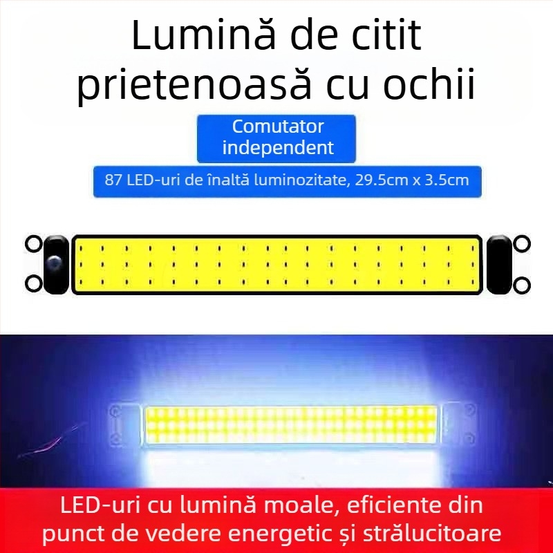 Lumină de citire pentru interior cu LED COB pentru cabina vehiculului — 12-85V, modul COB din aluminiu, 54/64/87/108 LED-uri, potrivită pentru camioane, mașini, semiremorci, vanuri, autobuze