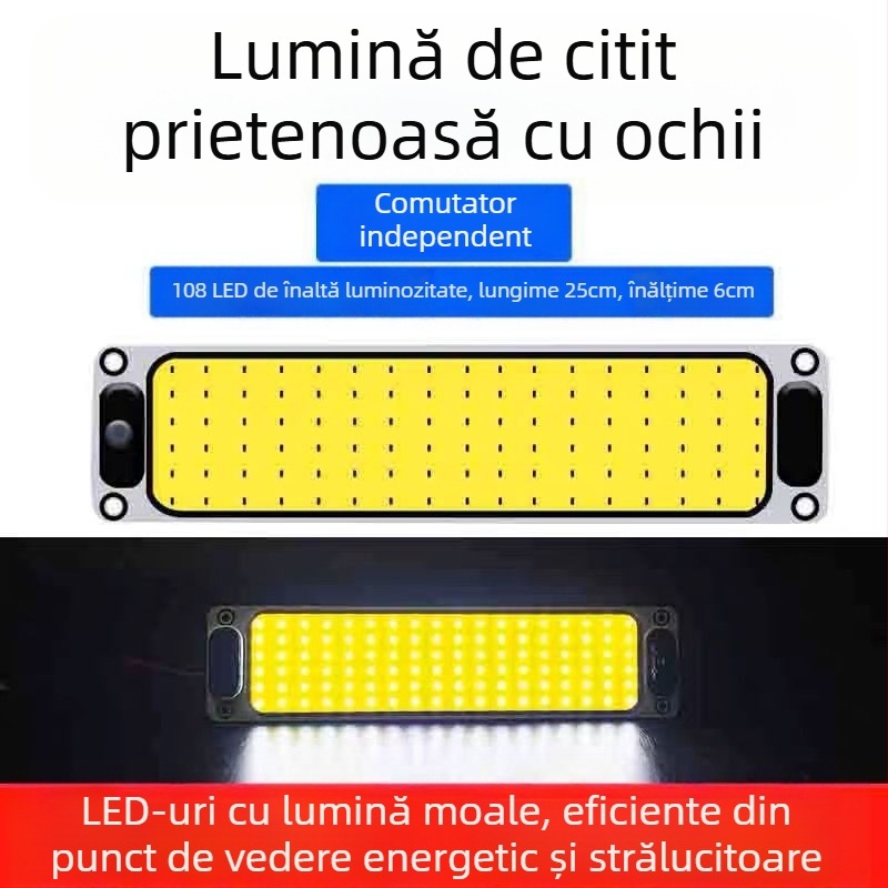 Lumină de citire pentru interior cu LED COB pentru cabina vehiculului — 12-85V, modul COB din aluminiu, 54/64/87/108 LED-uri, potrivită pentru camioane, mașini, semiremorci, vanuri, autobuze