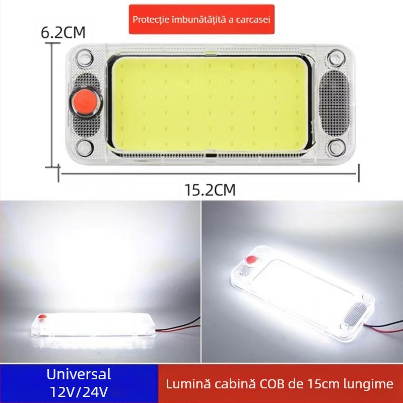 Lumină de citire pentru interior cu LED COB pentru cabina vehiculului — 12-85V, modul COB din aluminiu, 54/64/87/108 LED-uri, potrivită pentru camioane, mașini, semiremorci, vanuri, autobuze