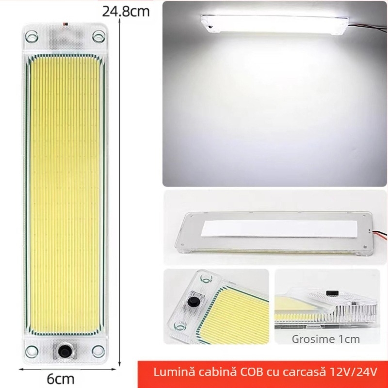 Lumină de citire pentru interior cu LED COB pentru cabina vehiculului — 12-85V, modul COB din aluminiu, 54/64/87/108 LED-uri, potrivită pentru camioane, mașini, semiremorci, vanuri, autobuze