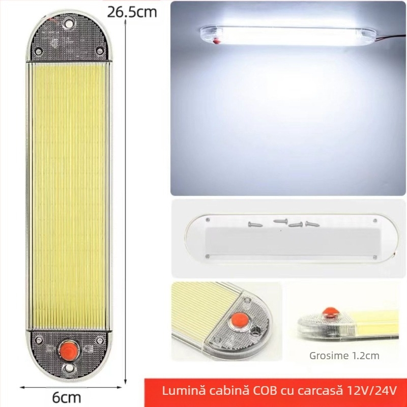 Lumină de citire pentru interior cu LED COB pentru cabina vehiculului — 12-85V, modul COB din aluminiu, 54/64/87/108 LED-uri, potrivită pentru camioane, mașini, semiremorci, vanuri, autobuze