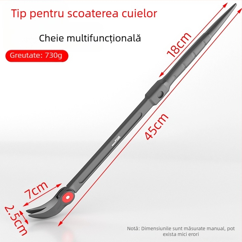 Crowbar cu tijă rotundă, capete rotund și plat, oțel cu carbon, unealtă de reparații auto