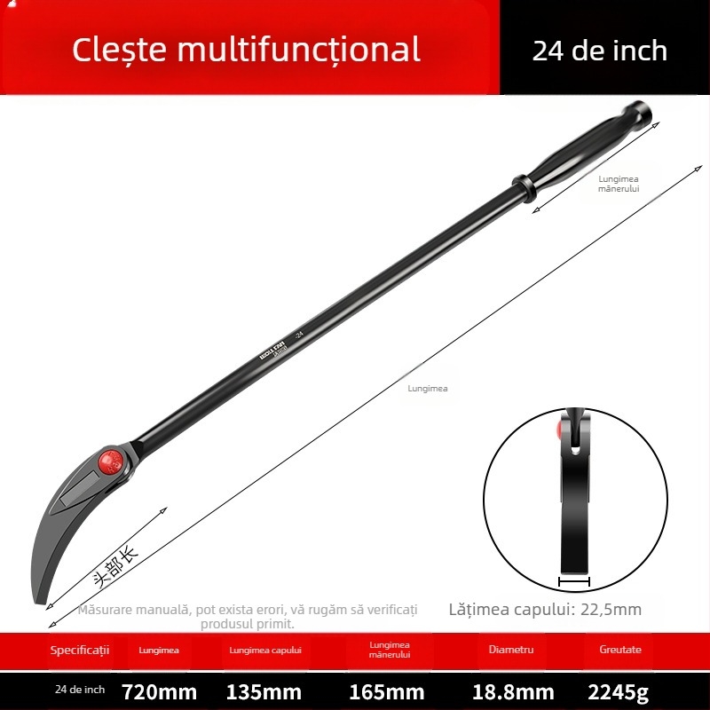 Crowbar cu tijă rotundă, capete rotund și plat, oțel cu carbon, unealtă de reparații auto