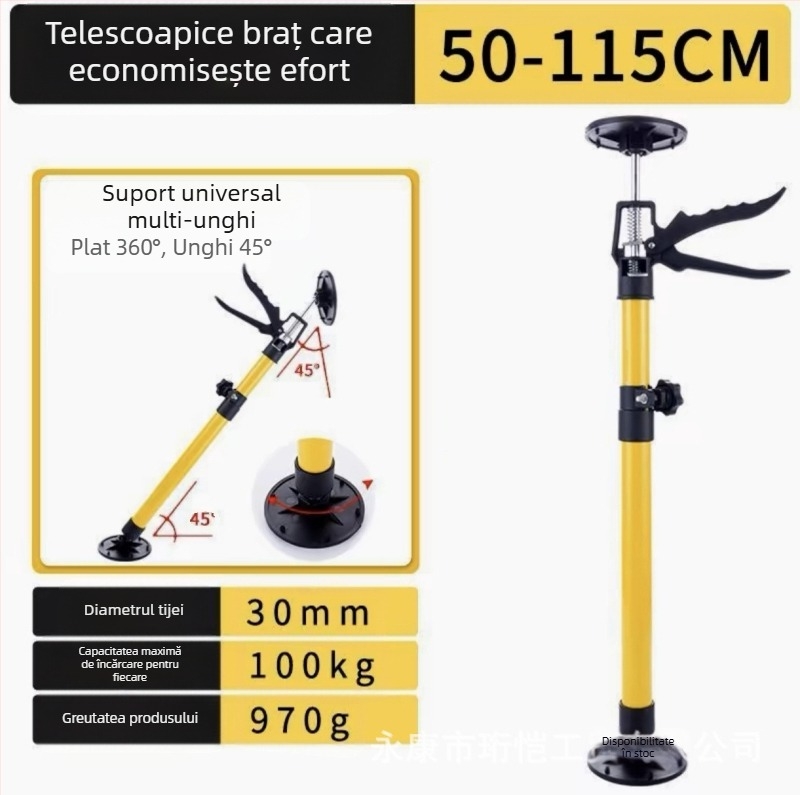 Suport de montaj pentru dulapuri suspendate, cu tijă telescopică, suport pentru gips-carton și unelte de tâmplă pentru plafon