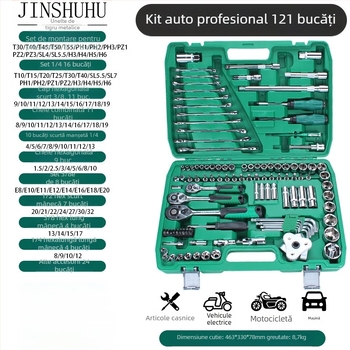 Metal tiger Set de unelte pentru reparatii auto cu cheie cu soclu și capete, oțel crom-vanadiu, pentru reparații auto și mecanice