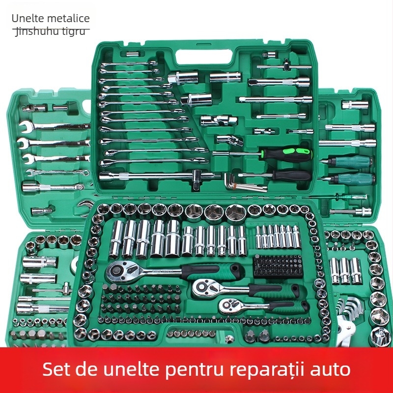 Metal tiger Set de unelte pentru reparatii auto cu cheie cu soclu și capete, oțel crom-vanadiu, pentru reparații auto și mecanice
