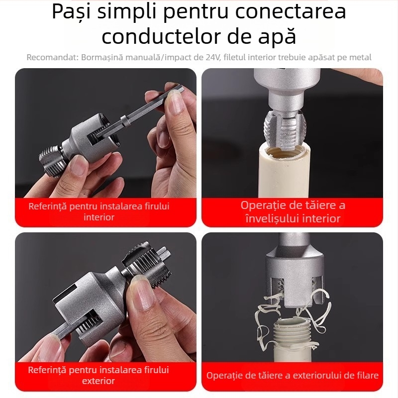 Instrument de filetare pentru conducte PPR, cu filetare internă și externă integrată — compatibil cu 1/2\" și 3/4\" conducte, pentru reparații casnice și bricolaj