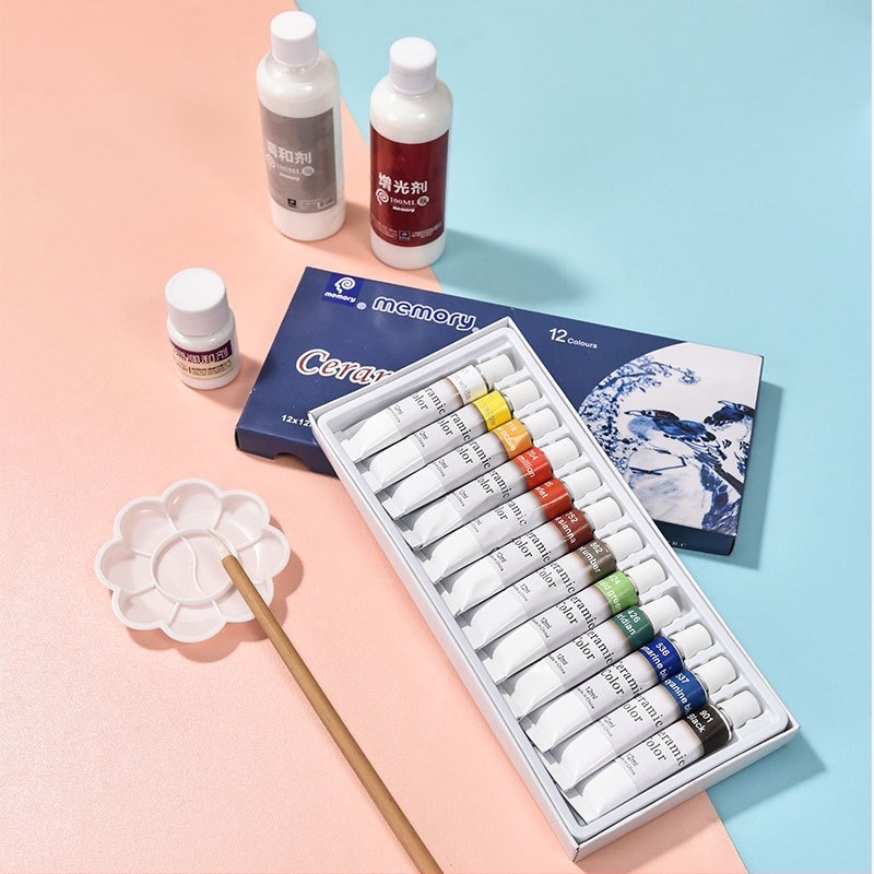 Kit de pigmenți ceramici Fun Pottery pentru pictură ceramică, 12 pigmenți, capacitate 1, utilizare: pictură ceramică