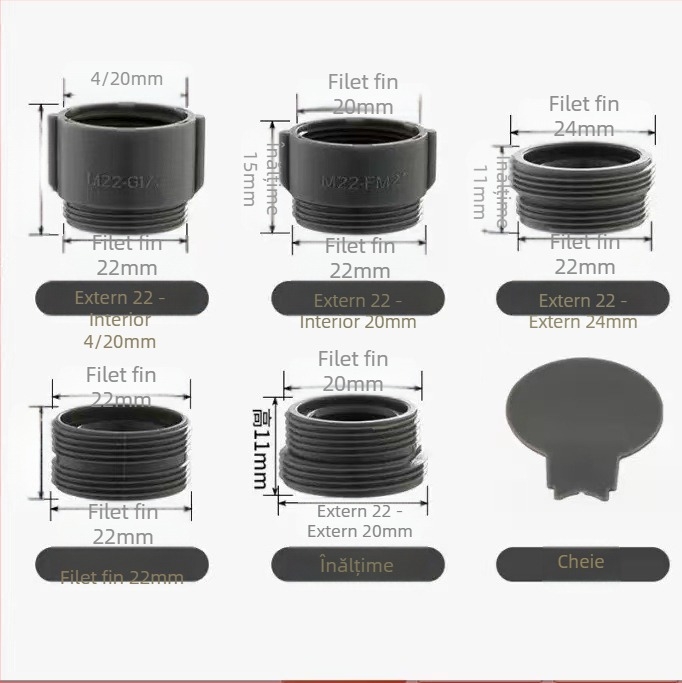 Aerator universal pentru robinet – prelungitor pentru chiuveta/băi, cap anti-strop, corp din cupru, conexiune spirală, montaj 22-24, finisaj electroplacat