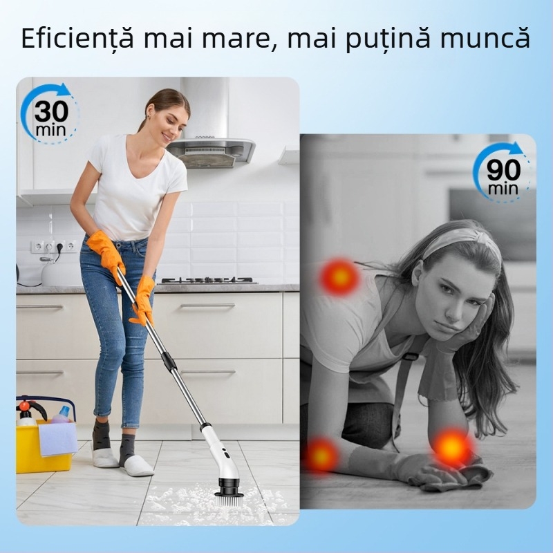 Perie de curățare electrică, fără fir, 9 în 1, cu braț telescopic pentru baie (9-in-1, wireless, electric, telescopic, baie)