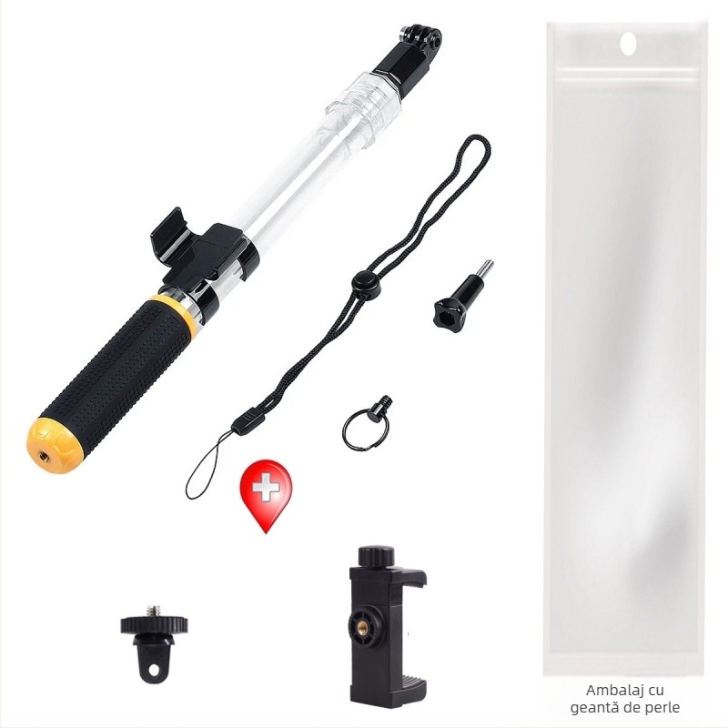 Stick de selfie transparent, rezistent la apă, telescopic (rezistent la apă, plutitor, telescopic, model universal, compatibil cu telefoane mobile și camere de acțiune)