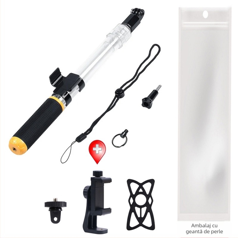 Stick de selfie transparent, rezistent la apă, telescopic (rezistent la apă, plutitor, telescopic, model universal, compatibil cu telefoane mobile și camere de acțiune)