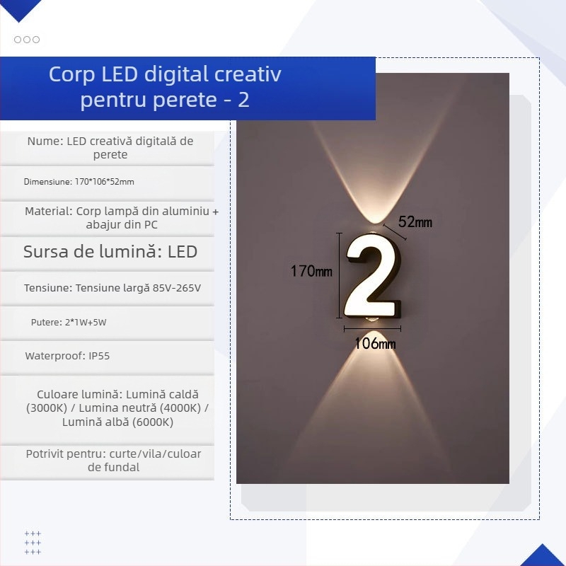 Lampa de perete LED KAKAXI, corp din aluminiu, abajur PC, 220V, CE