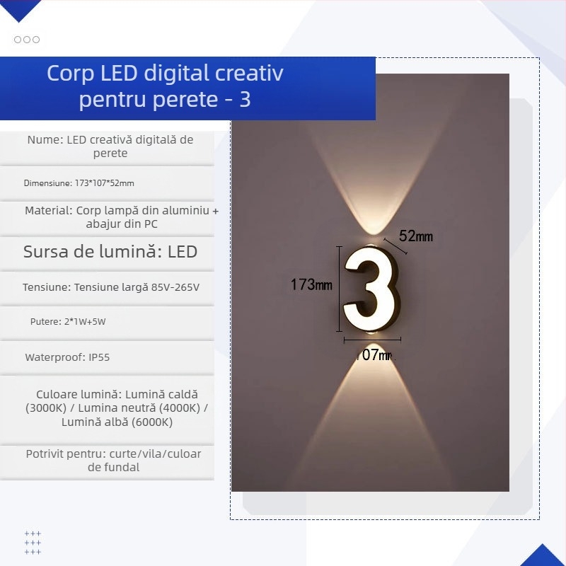 Lampa de perete LED KAKAXI, corp din aluminiu, abajur PC, 220V, CE