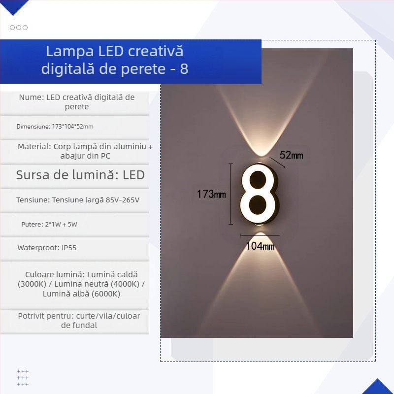 Lampa de perete LED KAKAXI, corp din aluminiu, abajur PC, 220V, CE