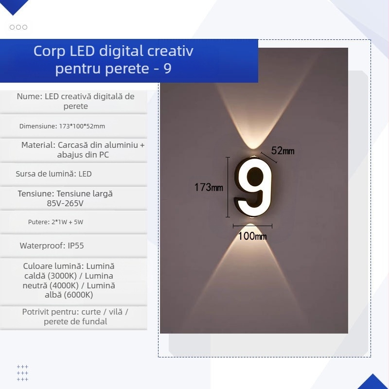 Lampa de perete LED KAKAXI, corp din aluminiu, abajur PC, 220V, CE