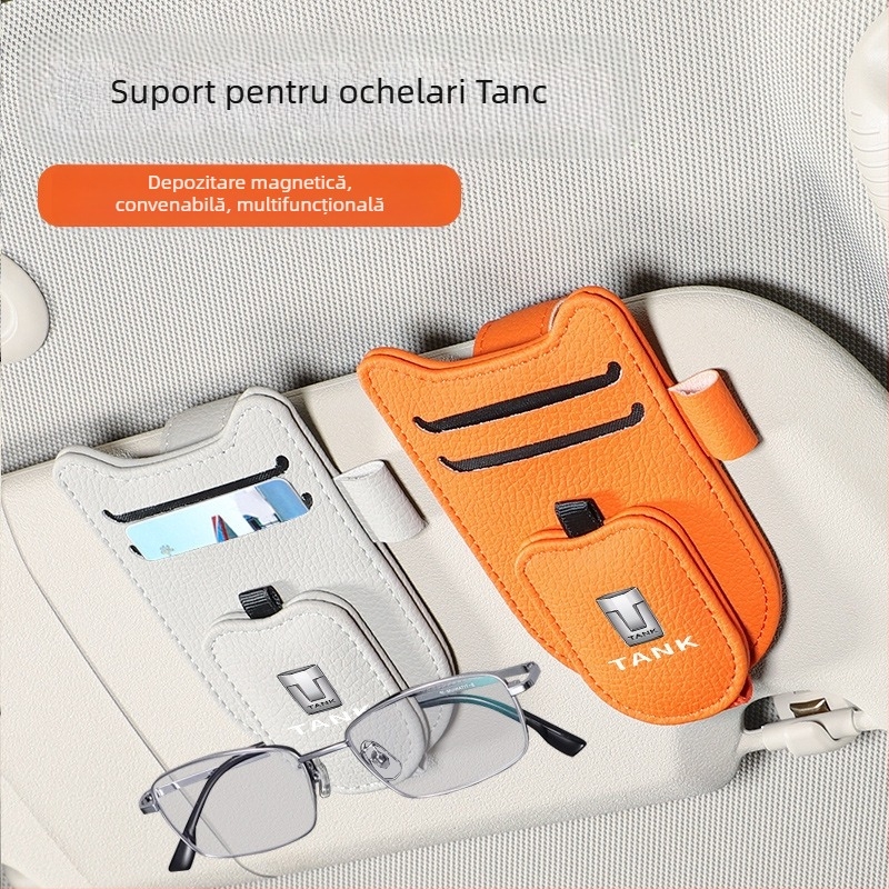 Clip de vizor auto din PU, cu suport pentru ochelari, bilet și act de identitate, personalizabil