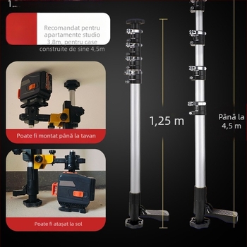 Nivel laser cu tijă telescopică de susținere și suport infraroșu multifuncțional, din aliaj de aluminiu întărit și oțel inoxidabil