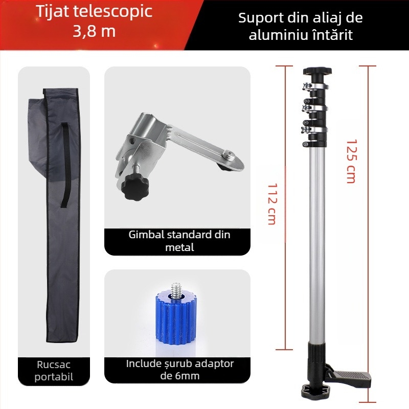 Nivel laser cu tijă telescopică de susținere și suport infraroșu multifuncțional, din aliaj de aluminiu întărit și oțel inoxidabil