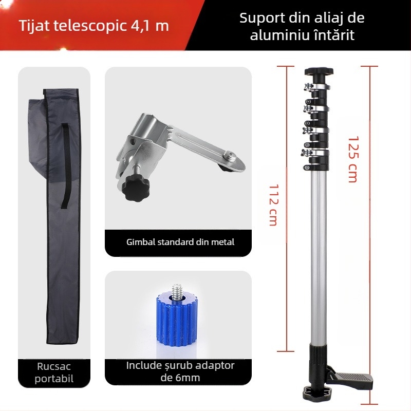 Nivel laser cu tijă telescopică de susținere și suport infraroșu multifuncțional, din aliaj de aluminiu întărit și oțel inoxidabil