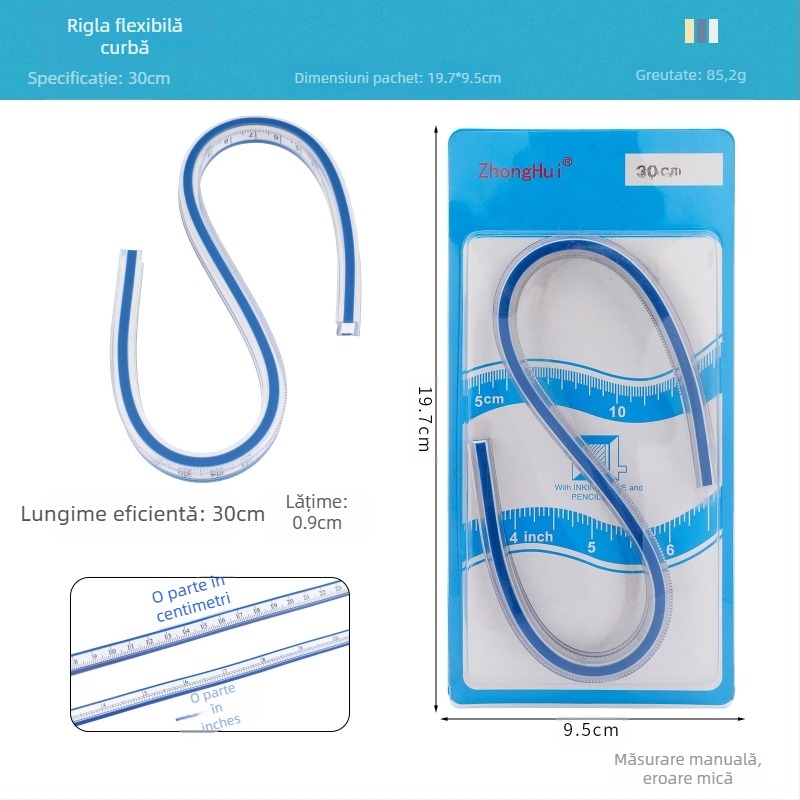 Riglă șarpe — din plastic, flexibil; greutate 89 g; ambalaj 19×9×1,5 cm